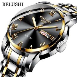 BELUSHI Top Brand Watch Men Stainless Steel Business Date Clock Waterproof Luminous es Mens Luxury Sport Quartz Wrist 2201172632