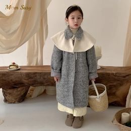 Coat Baby Girl Vintage Cotton Wool Jacket Long Winter Spring Autumn Child Padded Boutique outwear Clothes 112Y 231008