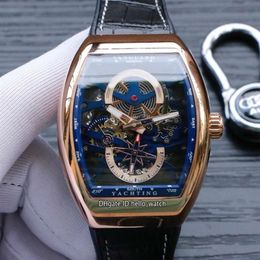 New Vanguard YachTing Rose Gold Case V45 S6 YACHT Skeleton Blue Dial Automatic Mens Watch Leather Rubber Strap Sport Watches hello249V