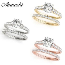 AINUOSHI 925 Sterling Silver Women Rings White Gold Yellow Gold Rose Gold Color Round Cut 1CT Ring Set Engagement Silver Jewelry Y321o