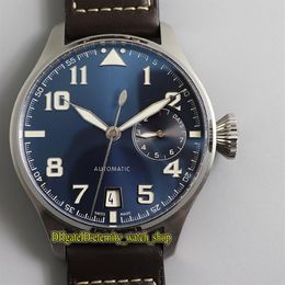 Top version ZFF Big Pilot 500908 7 Day Power Reserve Blue Dial Cal 51111 Automatic 500916 Mens Watch Steel Case Leather-Strap Spor319c