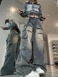 Women's Jeans American Vintage Women Cargo Wash Denim Pants BF Style Grunge Baggy Y2k Japanese Streetwear Harajuku Fashion Punk Hip-