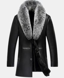 Men s Leather Faux Autumn Winter Real fur collar V Neck Men Long Style Sheep leather Male Fur Solid Colour Outerwear Coat Thick Warm Parkas 231005