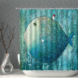 Shower Curtains Cartoon Fish Curtain Set Boho Seahorse Shell Ocean Waterproof Fabric Bathroom Blue Bath Screen Bathtub Decor227M