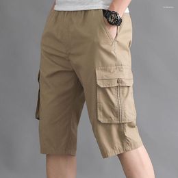 Men's Shorts Summer Casual Comfortable Middle-aged Elderly Seven-Point Pants Loose Solid Color Pocket Fashion Short 2023