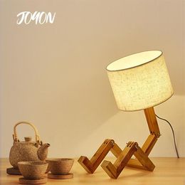 Table Lamps Modern Cloth Art Wood Desk Lamp Robot Shape Wooden Lights E27 Holder 110-240V Parlour Indoor Study Night Light289T