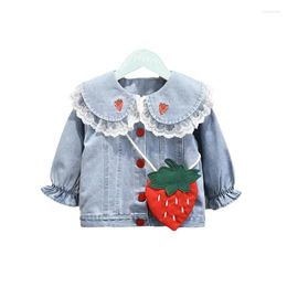 Coat Girl's Jacket Spring And Autumn Clothes Children Korean Lace Large Lapel Strawberry Princess Tops 1-10Y