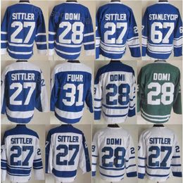 Men Retro Hockey 27 Darryl Sittler Jerseys Vintage Classic 28 Tie Domi 31 Grant Fuhr 67 Stanleycup Blue White Green Team Color 75th Anniversary Embroidery And Sewing