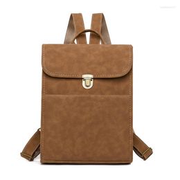 School Bags Backpack Vintage PU Leather Texture Outdoor Travel Simple Casual For Women Large Capacity Student Bookbag All-match