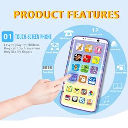 Toy Phones Kids Fake Smart Phone Toys with Led English Music Learning Portable Tablet Usb Touching Screen Educational Toys for Children 230928