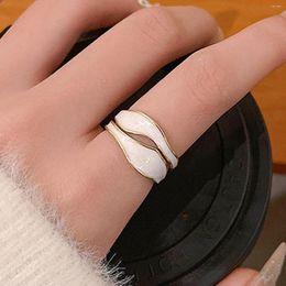 Cluster Rings Retro Gold Colour Double Oil Drip Open For Women Luxury Irregular Adjustable Finger Ring Trendy Wedding Jewellery