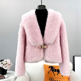 Womens Fur Faux Winter Women Lamb Wool Warm Coat Female Sheep Shearling Short Jacket Parka JT3394 230928