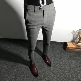 Mens Dress Pants Men Solid Color Slim Fit Male Social Business Casual Skinny Suit Trousers Asian Size 28-34175W