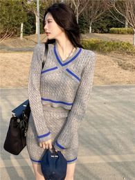 Two Piece Dress Autumn Winter Knitted Sweater Suit Women Pullover Hip Wrap Skirt 2 Sets Womens Outifits Sexy Lady 231005