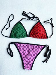 Women Swimwear Fashion letter print Bikini short Set Bra Beach Party Sexy push up Bandage Bathing Suit Swim Wear