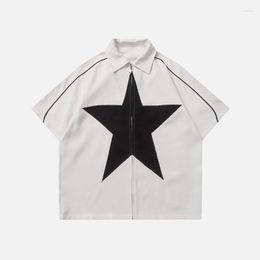 Men's T Shirts Retro Star Pattern Printing Relaxed And Casual High Street Hip-hop Fashion Goth Men Women With Zipper T-shirts.