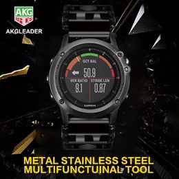 Watch Bands Stainless Steel Multifunction Tread Tool Outdoor Sports Bracelet For Garmin Fenxi 3 5 5X Plus 6 6X2332