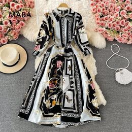 Casual Dresses 2022 Designer Runway Spring Autumn Women Vintage Print Black Shirt Dress Fashion Vestidos Plus Size Robe Femme257h