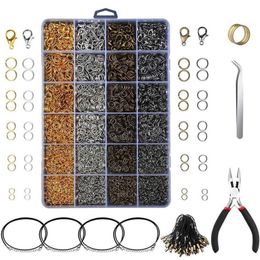 3143Pcs Jewelry Findings Jewelry Making Starter Kit With Open Jump Rings Lobster Clasps Pliers Black Waxed Necklace Cor221S