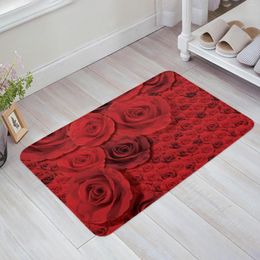 Carpets Plant Red Rose Flower Bedroom Floor Mat Home Entrance Doormat Kitchen Bathroom Door Decoration Carpet Anti-Slip Foot Rug