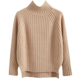 Women's Sweaters ITOOLIN Autumn Winter Women Solid Mock Neck Loose Pullover Sweaters Knit Split Stripe Jumpers For Casual Office Sweater 231005