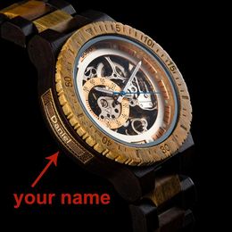 Relogio Masculino BOBO BIRD Mechanical Watch Men Wood Wristwatch Automatic Customized Name for Dad Wooden Gift Box Y200414250y