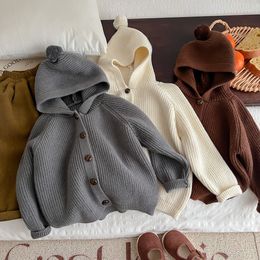 16229 New Autumn Winter Kids Cardigan Sweater Children Long Sleeve Hooded Knitwear Sweater Coat For Girls Boys