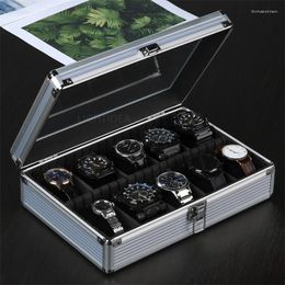 Watch Boxes 10 Slots Box Organiser With Glass Window Aluminium Alloy Metal Display Luxury Case Storage Holder For Men