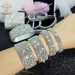 Bangle TREAZY 1-10 Rows Rhinestones Bridal Wedding Bangles GoldSilver Color Crystal Stretch Bracelet Women Wristband Elastic Jewelry 231005