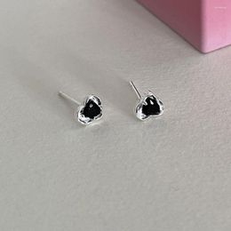Stud Earrings Simple Black White Zircon Heart For Women Exquisite Small Geometric Blue Jewellery Bijoux Femme Fashion Accessories