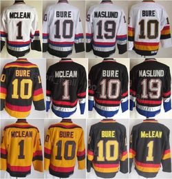 Men Retro Hockey 10 Pavel Bure Jersey Vintage Classic 1 Kirk Mclean 19 Markus Naslund All Stitched Team Colour Black White Yellow For Sport Fans Pure Cotton High/Top