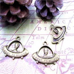 45pcs Antique Bronze tone alien UFO Charms Pendants 20 x 30 mm i want to believe 232k