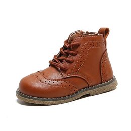 Boots COZULLAA Children Autumn Unisex Classic Lace-Up Boots Brogue Leather Shoes Kids Girls Boys Ankle Boots Size 21-30 231005