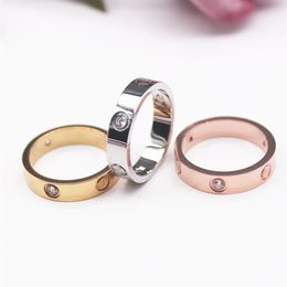 4mm 5mm 6mm titanium steel silver love ring men and women rose gold Rings lovers couple Ring for wedding gift fashion classic Jewe223V