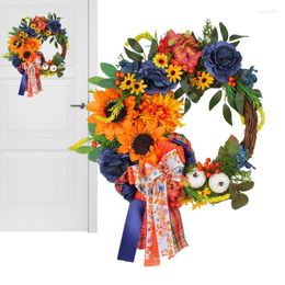 Decorative Flowers Artificial Wreath Sign Fall Sunflower Wall Ornament For Thanksgiving Window Garden Greenhouse Home Farmhouse Decorations