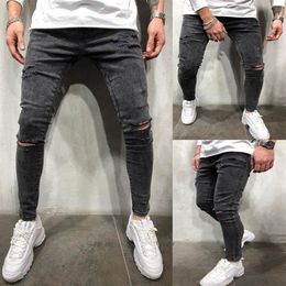 Mens Stretch Destroyed Jeans Fashion Skinny Ripped Design Jeans For Men Brand New Hip Hop Denim Trousers Male Pencil Pants 3XL212C