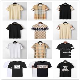 Designer men's T-shirt black and white beige plaid stripe brand pure cotton breathable slim casual shirt street same style me3184