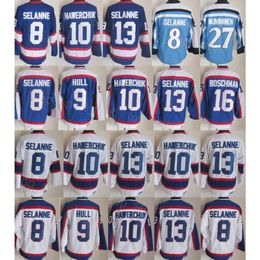 Men Retro Hockey 27 Teppo Numminen Jerseys Retire 8 Teemu Selanne 10 Dale Hawerchuk 16 Laurie Boschman 9 Bobby Hull Vintage Classic CCM Blue White Stitch Breathable