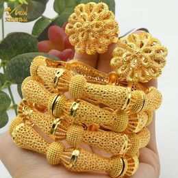 Bangle ANIID Women Charm Bracelet Bangle 24K Gold Colour Jewellery Dubai Flower Bangle Brand African Designer Ethiopian Hawaiian Jewellery 231005