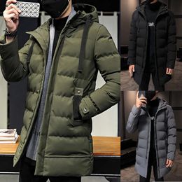 Men's Down Parkas Oversize Mature Men Casual Fashion Solid Slim Hooded Long Jacket Zipper Business Thick Warm Coat 3XL 231005