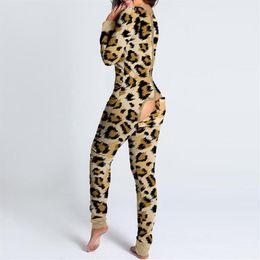 2021 Christmas Animal Print Jumpsuit Women Casual Long Sleeve Button-down Front Functional Buttoned Flap Adults Playsuit Pajamas320w