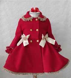 Coat 112Y Baby Girl Autumn Winter Handmand Customised England Spanish Red Princess Wool for Christmas Casual 231008