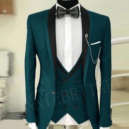 Men's Suits Trendy Dark Green Suit For Wedding Prom Designs Groom Tuxedo Jacket Pants Vest 3 Piece Dinner Men Blazer