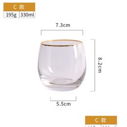 Wine Glasses Wine Glasses Large Clear Juice Cups Transparent Glass With Gold Rim Crystal Lead- Drinkware Thicken Bottom Water Cup Home Dhdkm