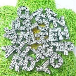 260pcs lot 8mm A-Z full rhinestones bling slide letter DIY accessories fit for 8MM leather wristband bracelet keychains201x