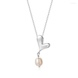 Chains 925 Sterling Silver Pearl Love Heart Necklace For Women Girl Geometric Simple Design Jewellery Birthday Gift Drop