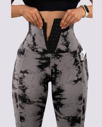 Women's Leggings 2023 Pants Tie Dye Print Tummy Control BuLifting Pocket Design Yoga Skinny Female Sports Trousers Ladies