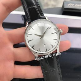 New Master Control Date Ultra Thin Date Q1288420 Silver Dial Automatic Mens Watch 1288420 Steel Case Leather Strap Watches Hello W219R