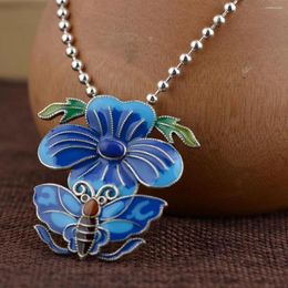 Pendant Necklaces FoYuan Silver Color Burnt Blue Phalaenopsis Flower Female Classical Butterfly Love Ethnic Style