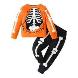 Set di abbigliamento Pudcoco Bambini Baby 2 pezzi Abiti di Halloween Manica lunga Stampa scheletro Felpa Pantaloni Set Vestiti per bambini 2-7T 231005